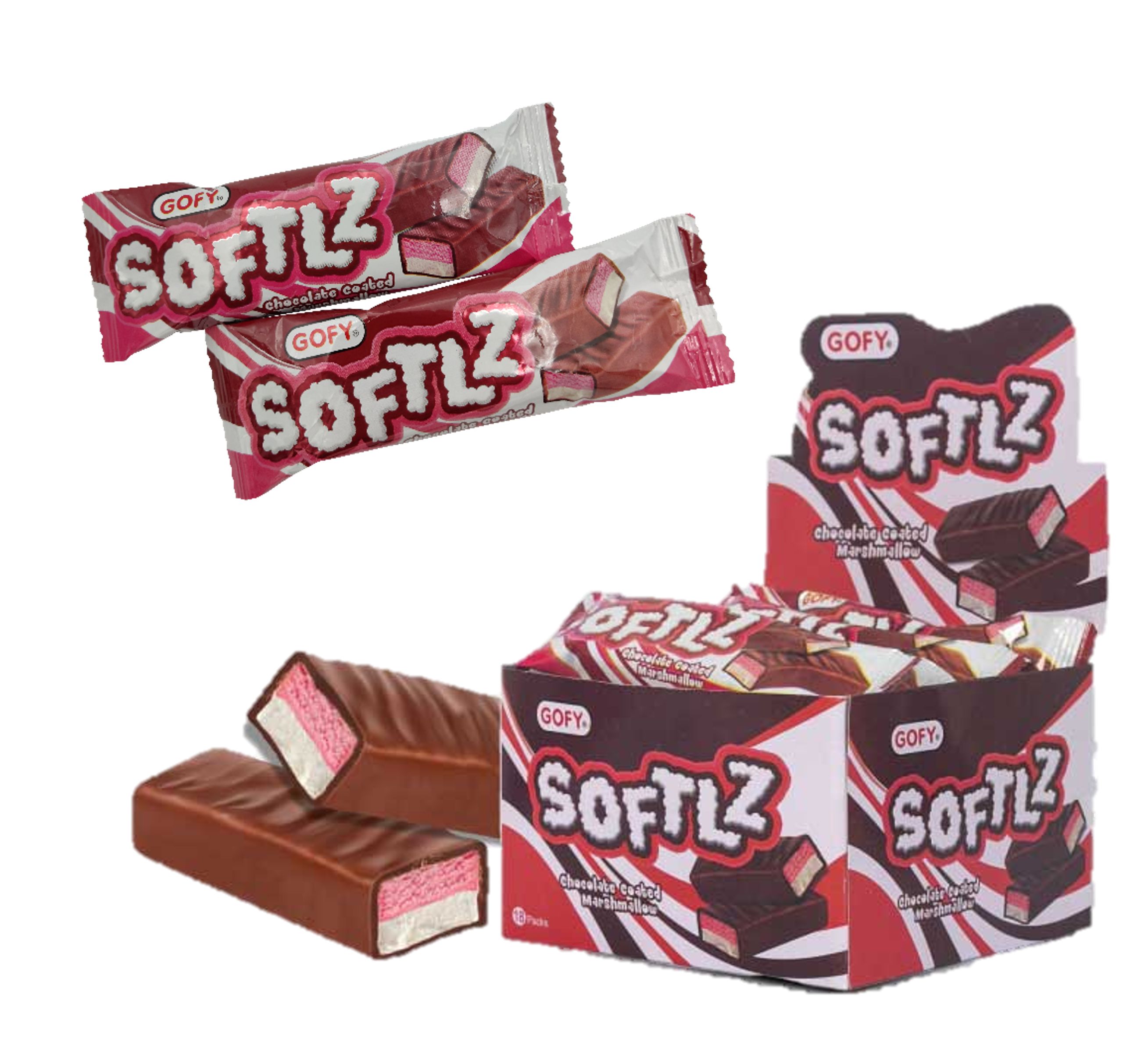 GOFY SOFTLZ STARWBERRY/ VANILLA  CHOCOLATE COATED MARSHMALLOW BAR