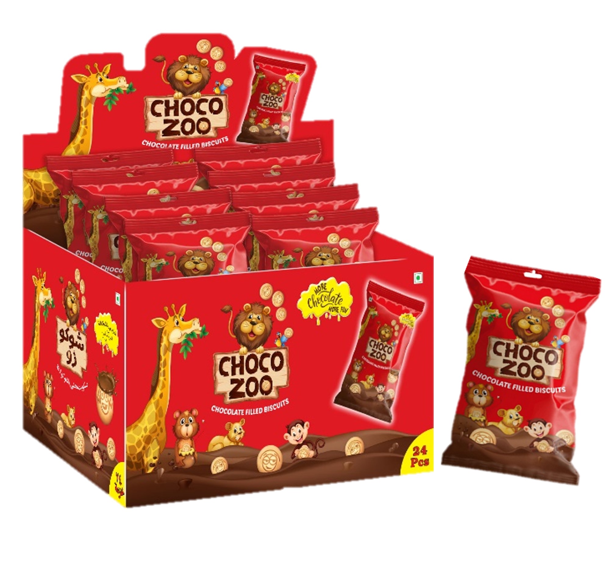 CHOCOZOO CHOCOLATE FILLED BISCUIT 30G POUCH PACK