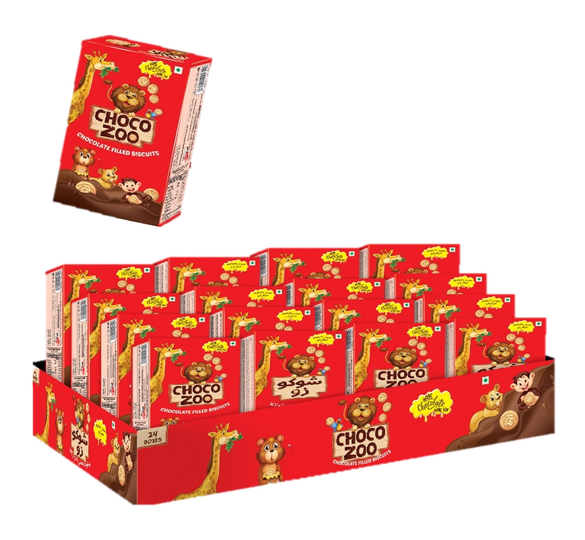 CHOCOZOO CHOCOLATE FILLED BISCUIT 20G BOX PACK 24 TRAY
