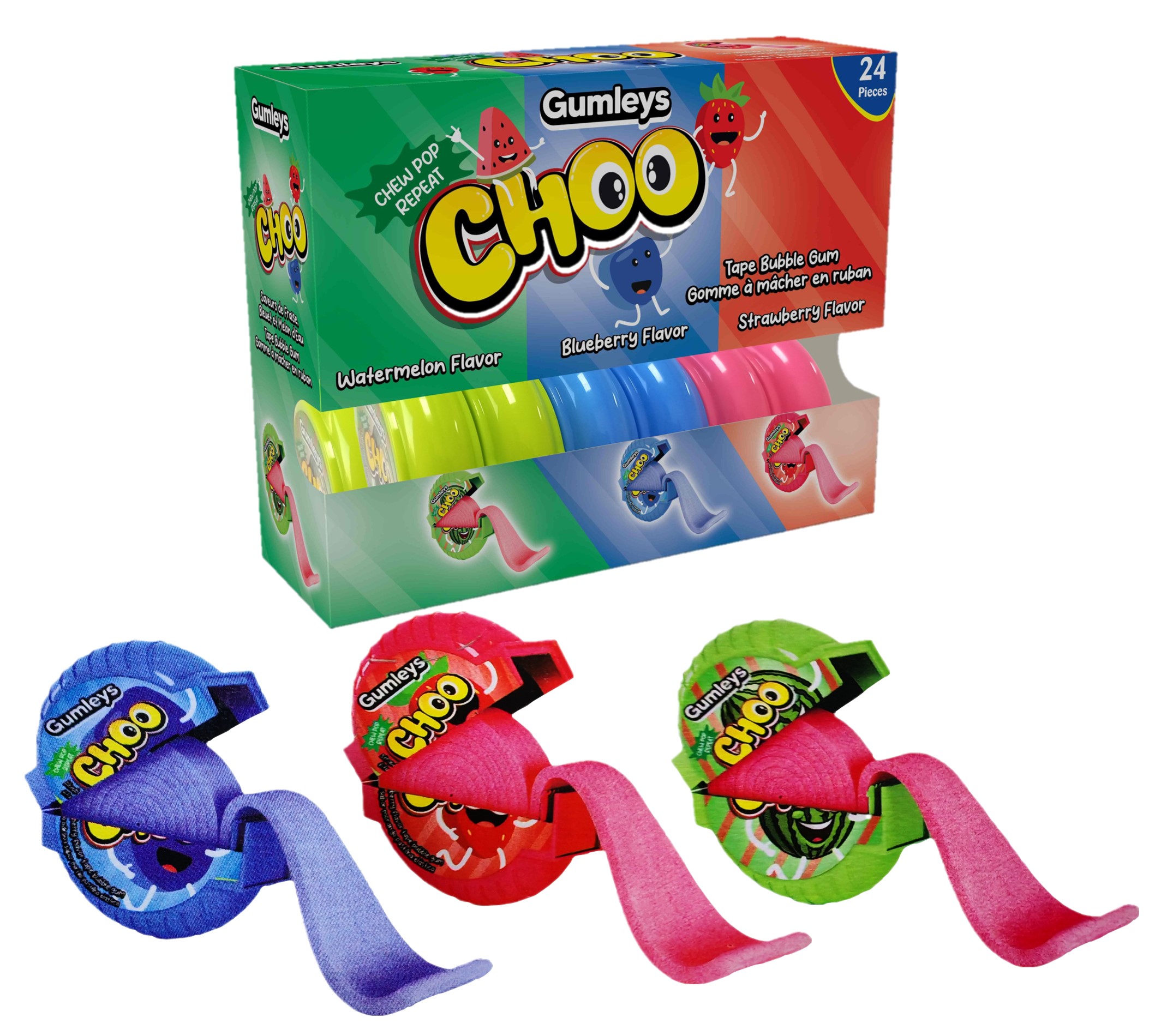 GUMLEYS CHOO ASSORTED FLAVOURS TAPE BUBBLE GUM 40G